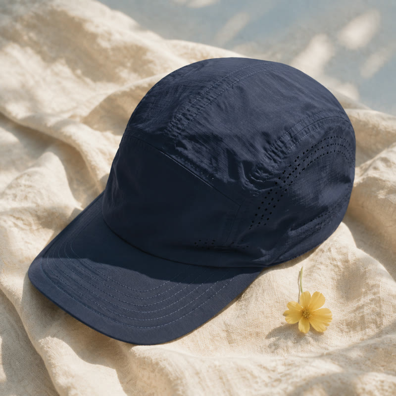 Navy running cap in soft daylight