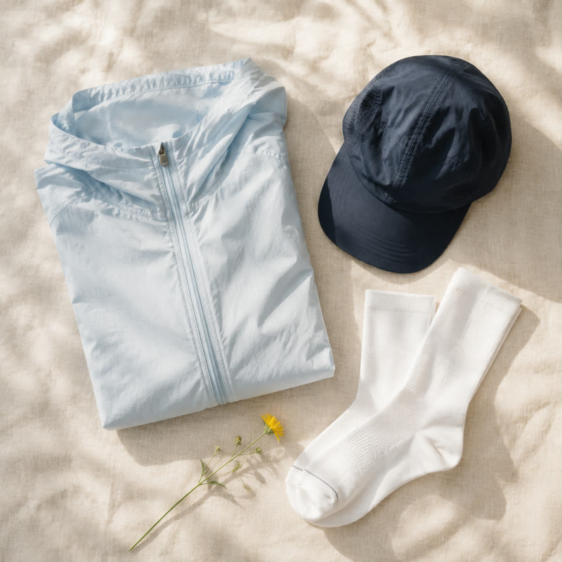 Running kit arranged for a product post